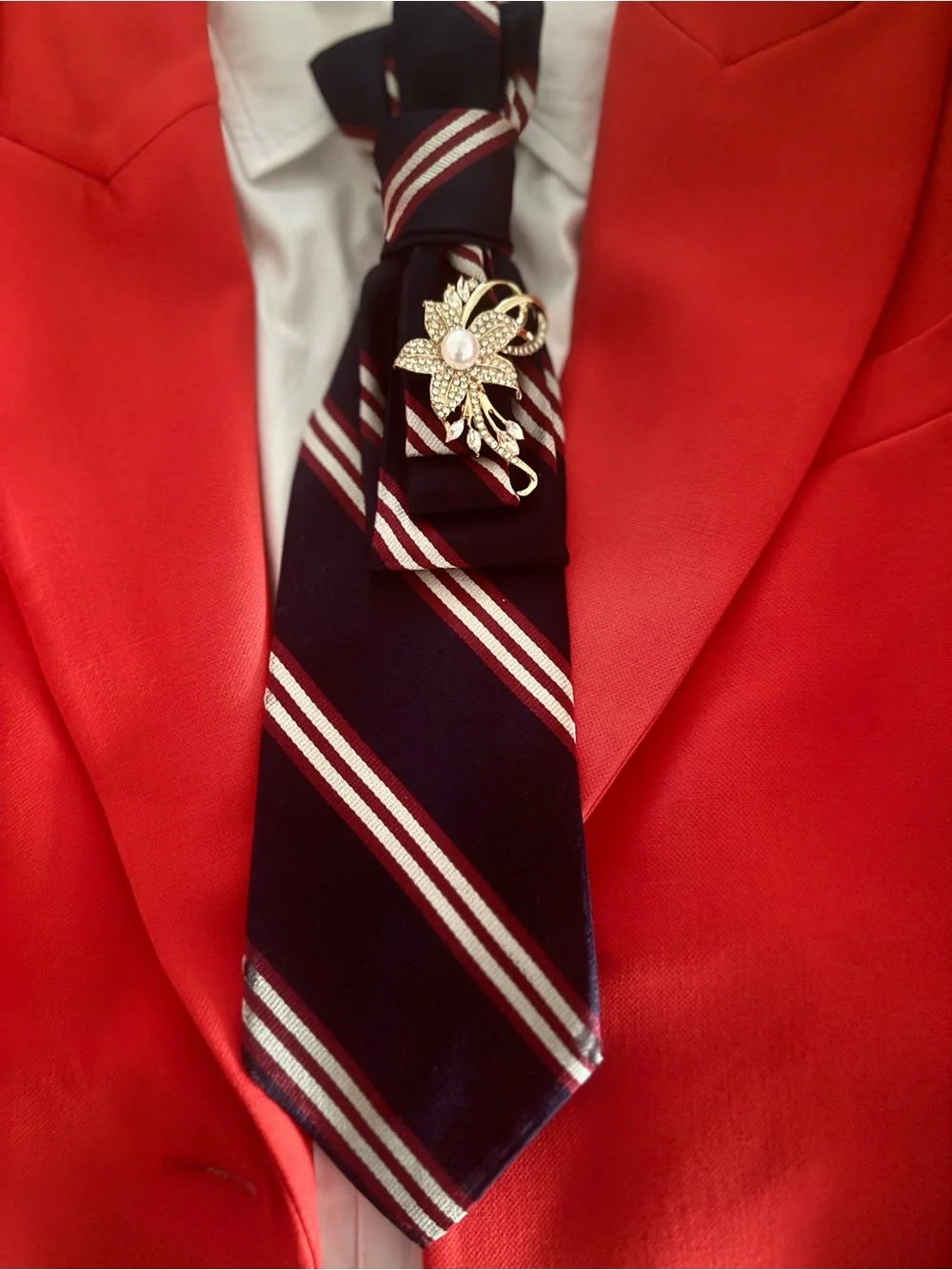 liberty Navy Silk Lined Tie with Red and White Stripes